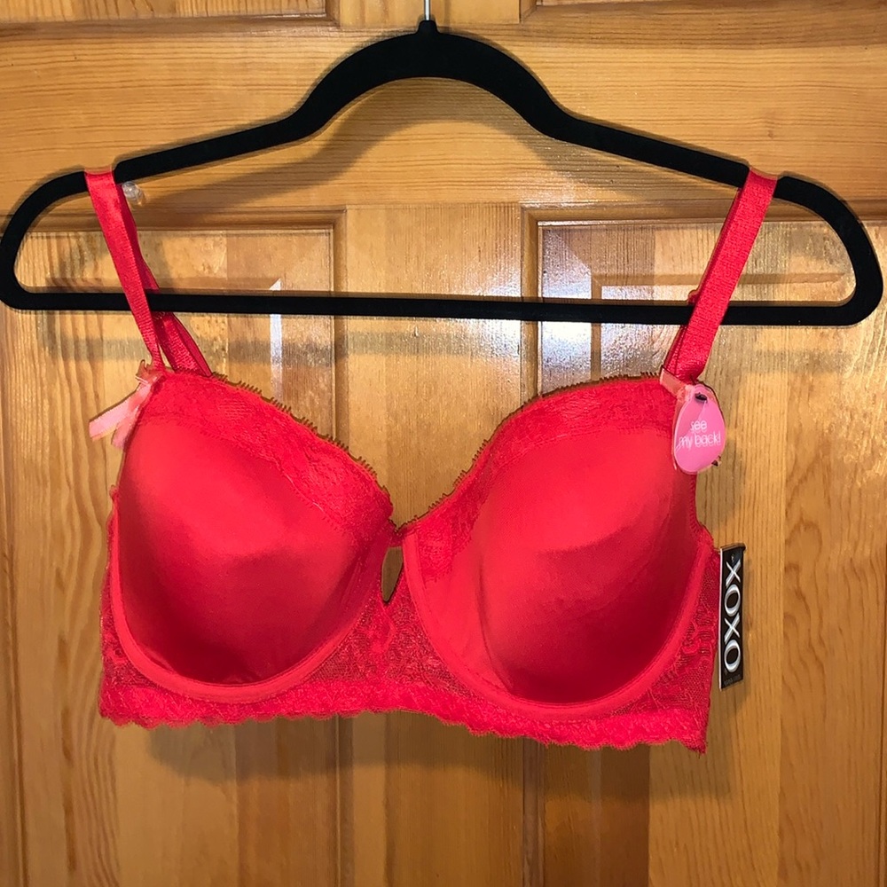 XOXO  Lace Wing Bra With Pink Bow Accents, Underwire & Lightly Padded, Size: 36D